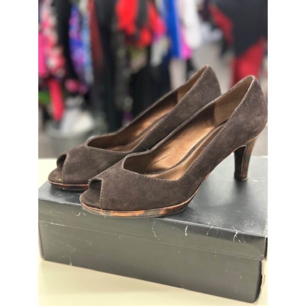 Liz & Co. Ladies 8 M Brown Suede Platform Peep-Toe Heels 3" Heel